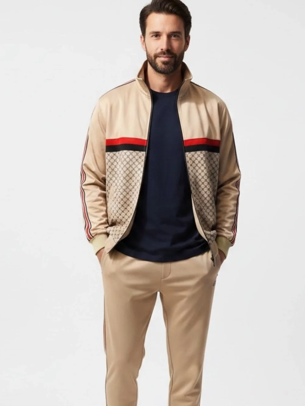 FOCUS NWT Beige & Red Track Jacket - Picture 1 of 10